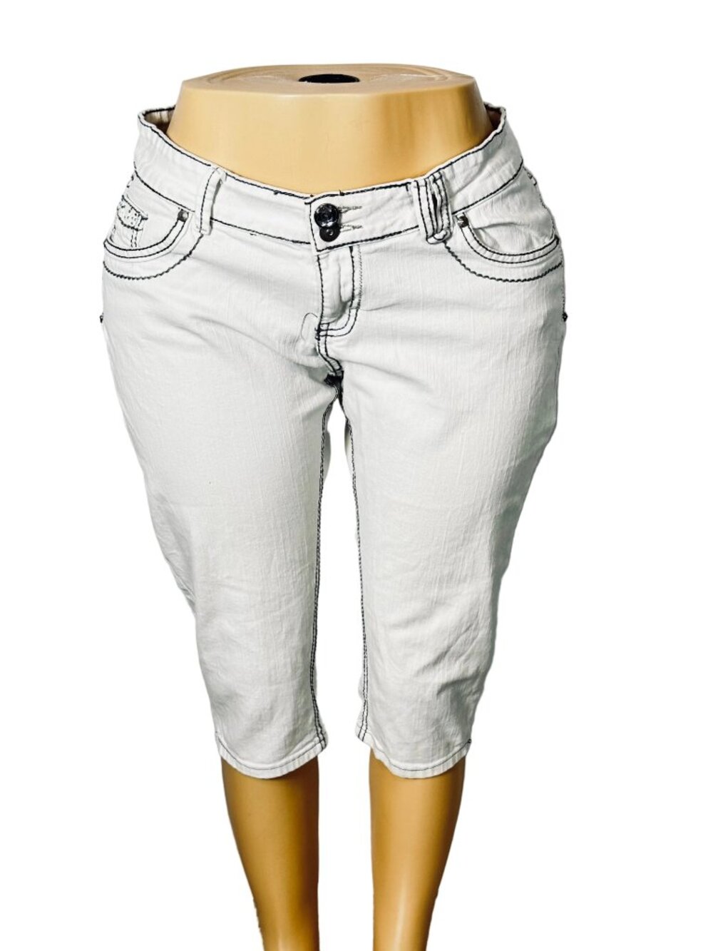 Vintage Y2K Jane Doe White Embellished Denim Capri Jean Stretch Pants Women's 13